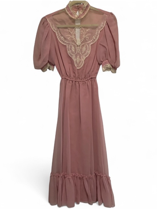 Vintage Dresses & Skirts - Vintage-Inspired Pink Lace Trim Victorian Maxi Dress